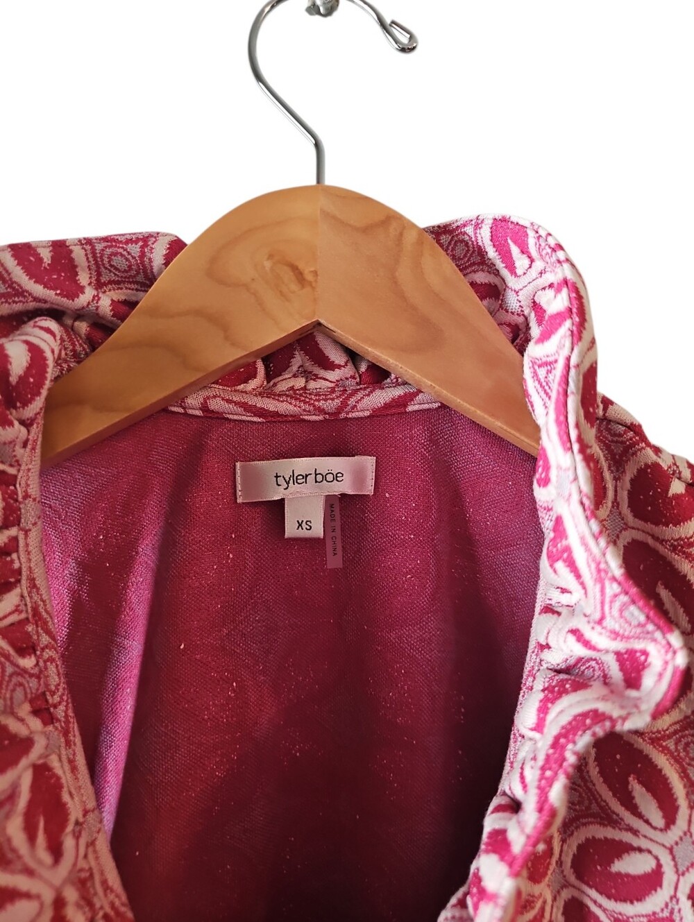 Tyler Boe Sleeveless Pink Retro Patterned Ruffle-Collar Dress Sz XS - Picture 3 of 6